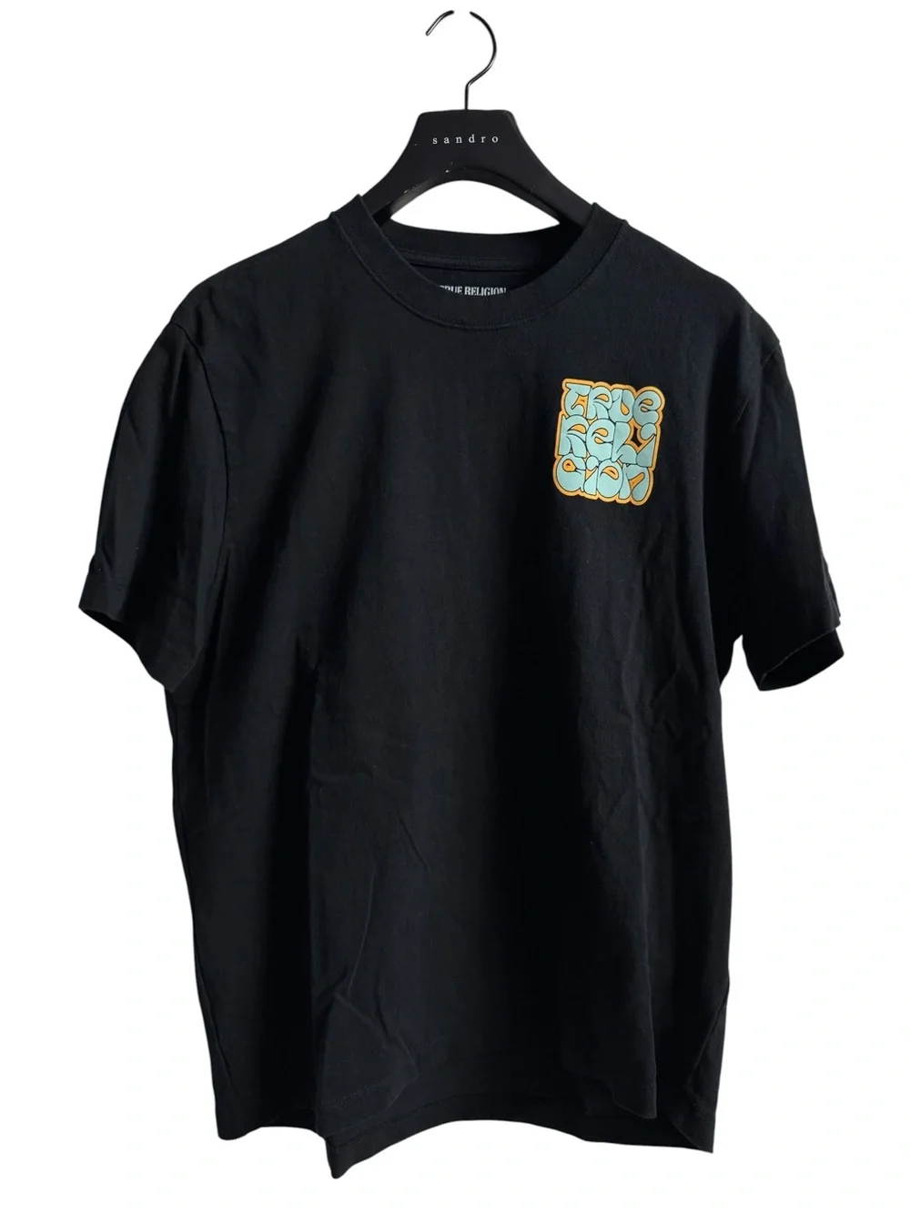 True Religion Graphic Tee with Yellow & Light Blue Chest Patch